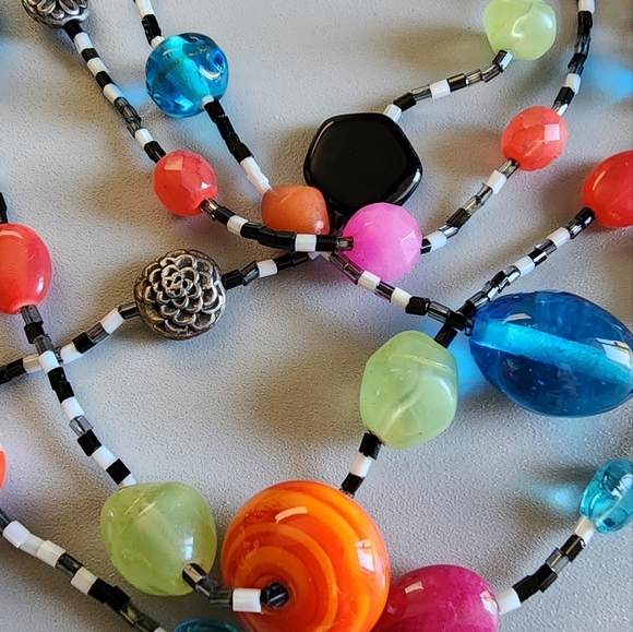 Chico's Multi Strand Beaded Necklace Black Multicolor - Picture 2 of 6